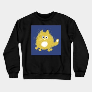 Funny Yellow Fluffy Cat on Blue Background Crewneck Sweatshirt